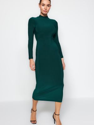 Přiléhavé dlouhé šaty se stojáčkem Trendyol zelené