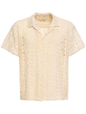 Čipkovaná bavlnená košeľa s krátkymi rukávmi Harago biela