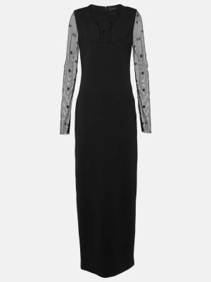 Dlouhé šaty s výšivkou jersey se síťovinou Givenchy černé