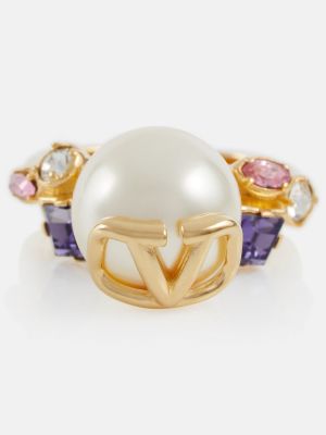 Krištáľový prsteň s perlami Valentino zlatá