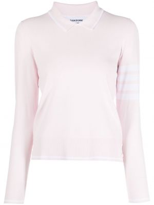 Плетена поло тениска на райета Thom Browne розово