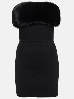 Šaty s kožušinou Saint Laurent čierna