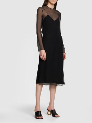 Rochie midi de mătase transparente Ferragamo negru
