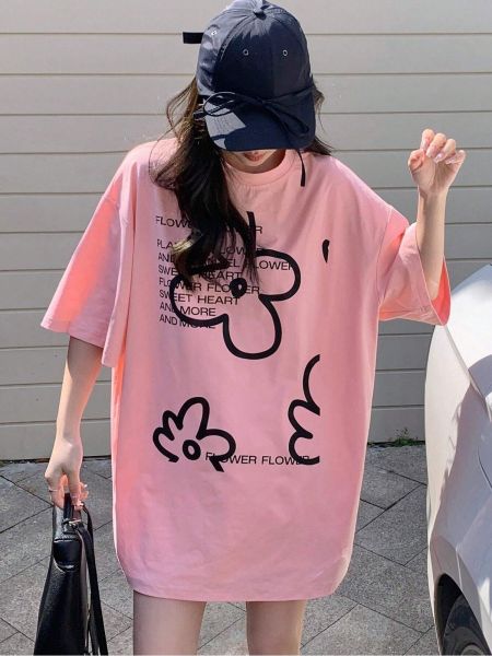 Oversized φλοράλ μπλούζα με σχέδιο Know ροζ