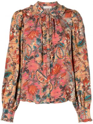 Svilena bluza s cvjetnim printom s printom Ulla Johnson narančasta