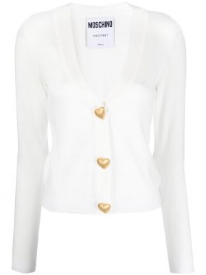 Плетен жилетка с копчета със сърца Moschino бяло