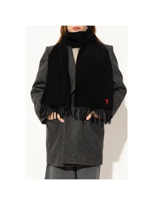 Sciarpa con frange di lana di lana Ami Paris nero