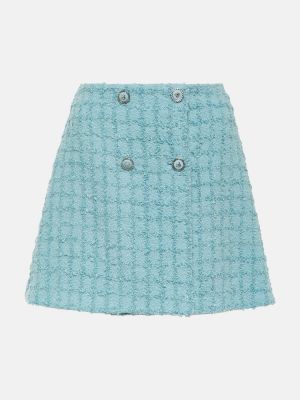Mini falda de lana de tweed Versace azul