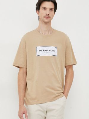 Памучна тениска с дълъг ръкав с апликация Michael Kors бежово