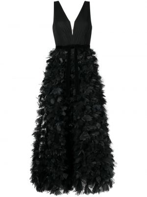 Вечерна рокля с волани Marchesa Notte черно