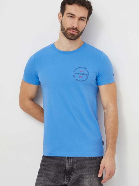 Тениска с дълъг ръкав с принт Tommy Hilfiger синьо