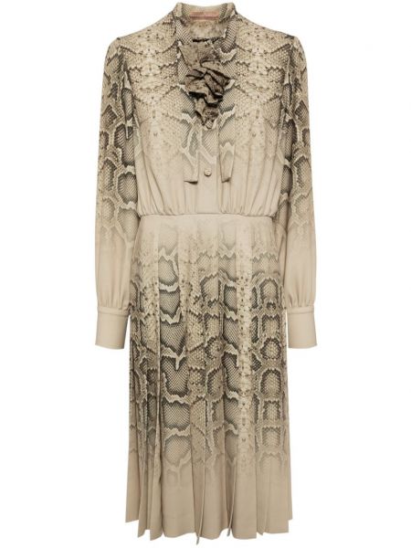 Midi haljina s mašnom s printom Ermanno Scervino smeđa