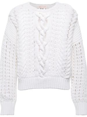 Памучен пуловер Valentino бяло
