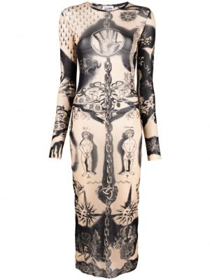 Прозрачна коктейлна рокля с принт Jean Paul Gaultier