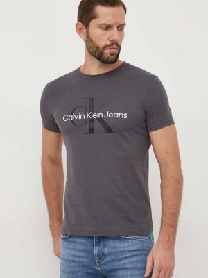 Тениска с дълъг ръкав с принт Calvin Klein Jeans сиво