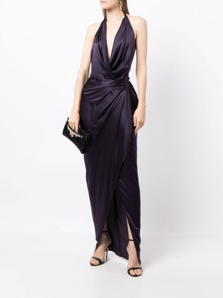 Satynowa sukienka wieczorowa z otwartymi plecami Michelle Mason fioletowa