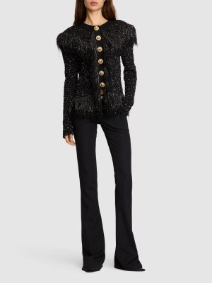 Veste à franges en tweed Balmain noir
