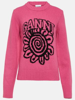 Вълнен пуловер Ganni розово
