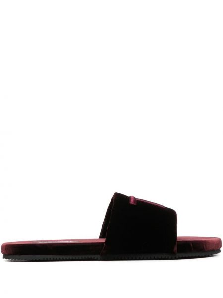 Siuvinėtos kambarinės šlepetės velvetinės Tom Ford raudona
