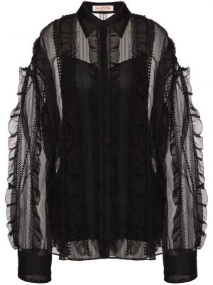 Прозрачна копринена блуза Valentino Garavani черно
