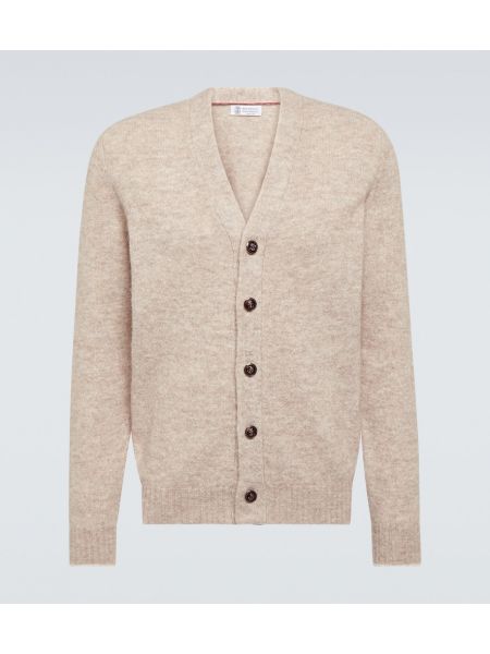 Striktrøje i uld i bomuld Brunello Cucinelli beige