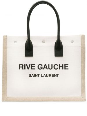 Nákupná taška s potlačou Saint Laurent béžová