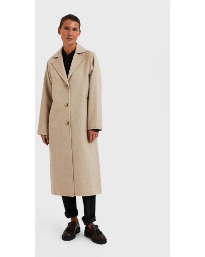 Palton de iarna de lână oversize Selected Femme bej