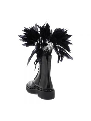 Botas de agua de cuero con plumas de plumas Valentino Garavani negro