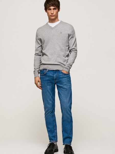 Хлопковый свитер Pepe Jeans London серый