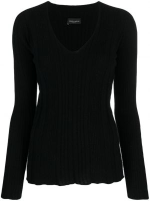 Kašmírový sveter s výstrihom do v Roberto Collina čierna