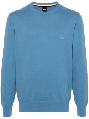 Medvilninis siuvinėtas megztinis Boss mėlyna