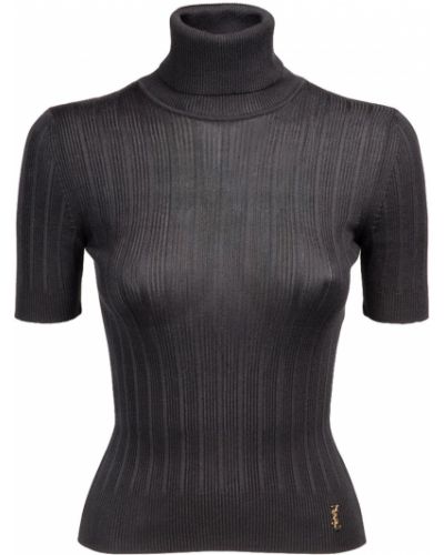 T-shirt en soie en tricot col roulé Saint Laurent noir