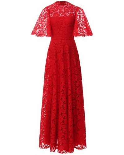 Красное кружевное длинное платье Valentino