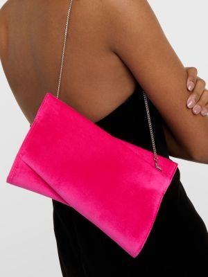 Bombažna žametna pisemska torbica iz rebrastega žameta Christian Louboutin roza