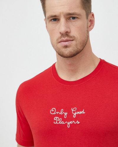 Памучна тениска с дълъг ръкав с апликация United Colors Of Benetton червено