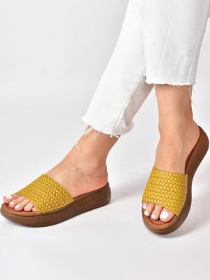 Papuci de casă din piele tricotate Fox Shoes galben