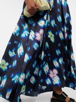 Satenska midi obleka s cvetličnim vzorcem Dorothee Schumacher modra