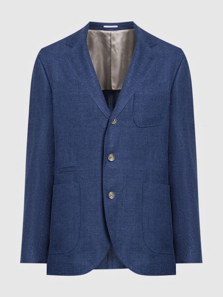 Лляний вовняний піджак Brunello Cucinelli синій