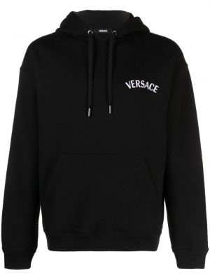 Pamučna hoodie s kapuljačom s vezom Versace crna