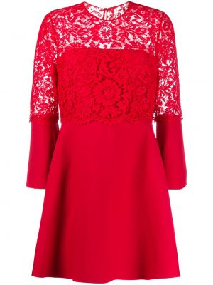 Koktel haljina s cvjetnim printom s čipkom Valentino Garavani crvena