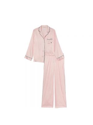Комплект пижамный Victoria's Secret Satin Long, 2 предмета, розовый/бежевый