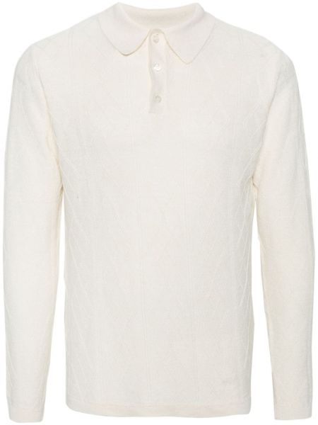 Lanena polo majica karirana sa argyle uzorkom Aspesi bijela