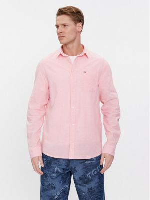 Priliehavá rifľová košeľa Tommy Jeans ružová