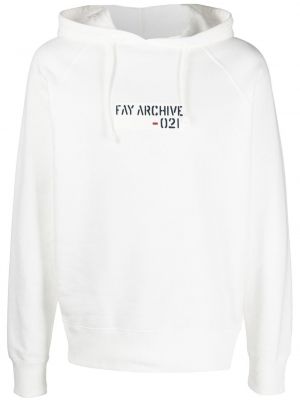 Raštuotas medvilninis džemperis su gobtuvu Fay balta
