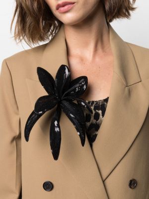 Broche con lentejuelas de flores Saint Laurent negro
