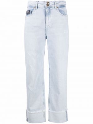 Proste jeansy z wysoką talią klasyczne z paskiem Versace Jeans Couture - niebieski Proste jeansy z wysoką talią klasyczne z paskiem Versace Jeans Couture - niebieski