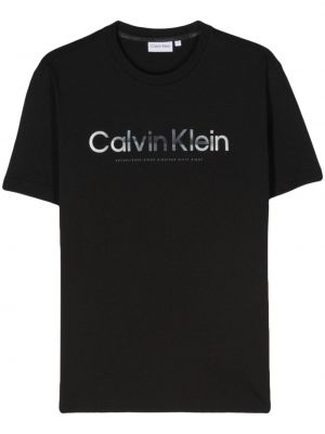 Mustriline puuvillased t-särk Calvin Klein must