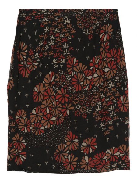 Květinové hedvábné midi sukně s potiskem Saint Laurent černé