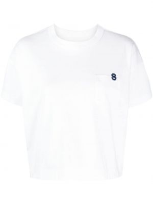 Памучна тениска бродирана Sacai бяло