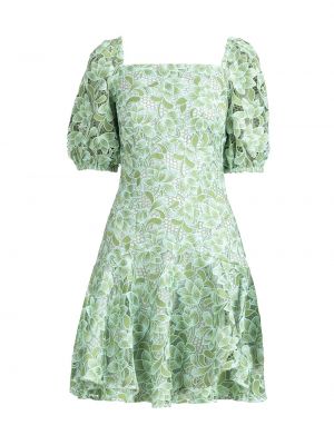 Зеленое кружевное платье мини с пышными рукавами Shoshanna